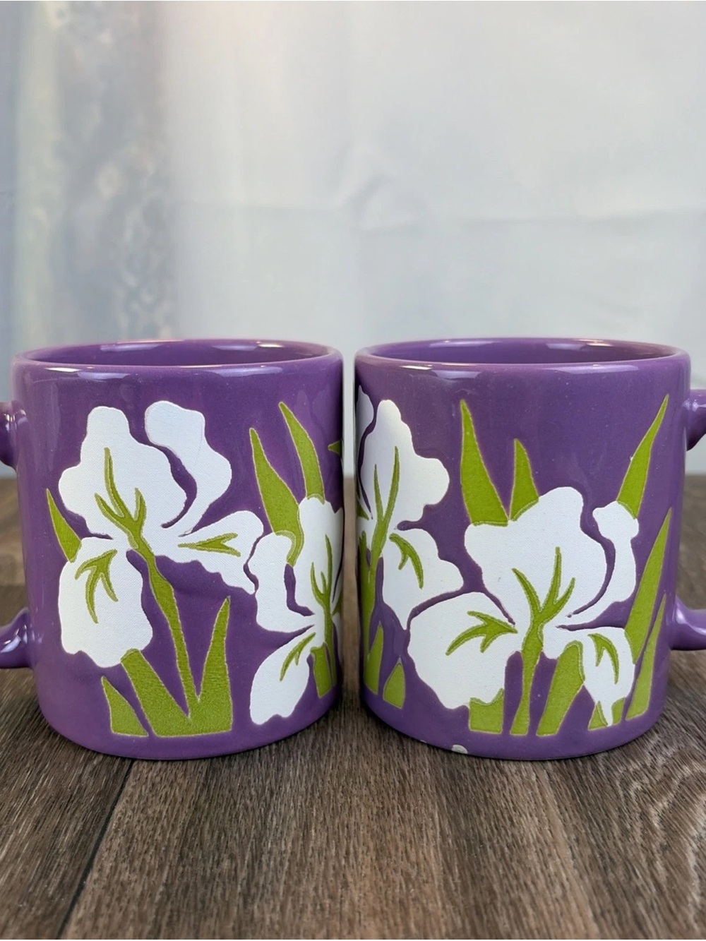 Set of 2 Waechtersbach Purple Iris Flower Ceramic Coffee Mug West Germany READ